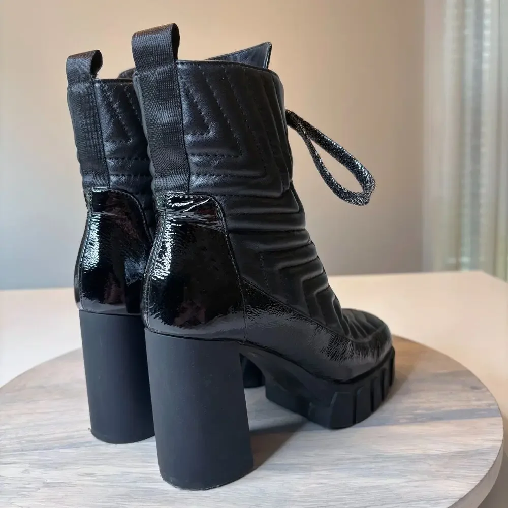 Vitalità Angels Zoya Black Quilted Calfskin Platform Lace-Up Boots Size 35 US 5